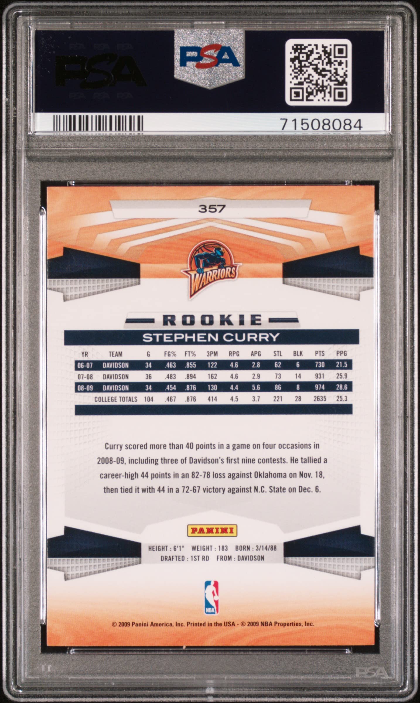 Amazon.com: Stephen Curry 2009 Panini Basketball Rookie Card RC
